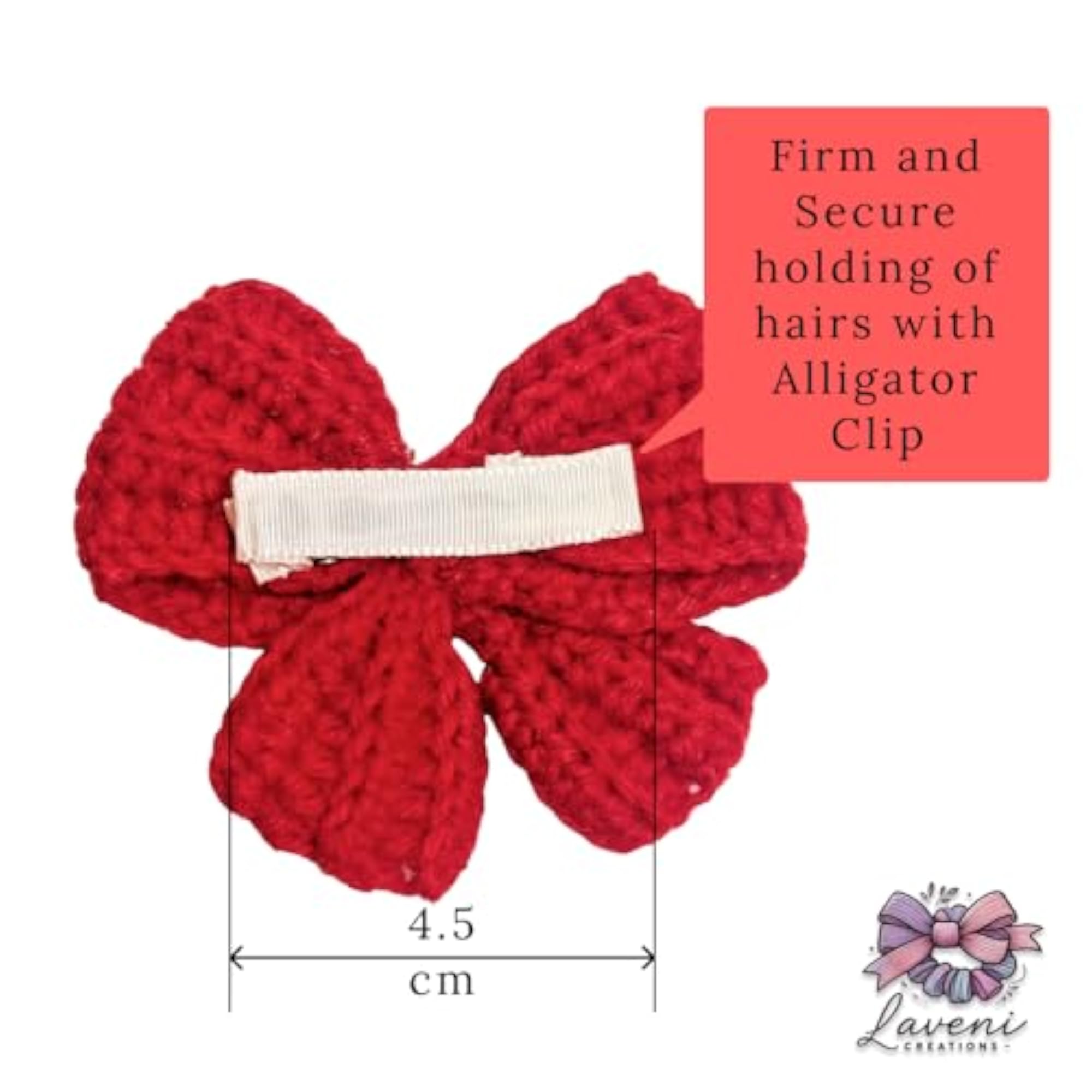 Red Woollen Hair Bow with Pearl Beads for Girls